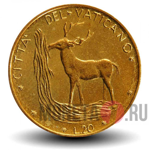 20 лир 1975 года - Ватикан - Павел VI AN XIII - Красный олень