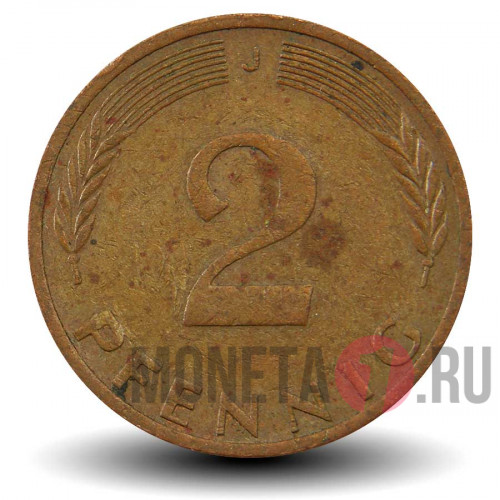 2 пфеннига 1974 года - ФРГ - Дуб - J