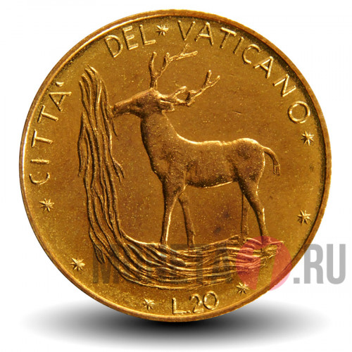 20 лир 1976 года - Ватикан - Павел VI AN XIV - Красный олень