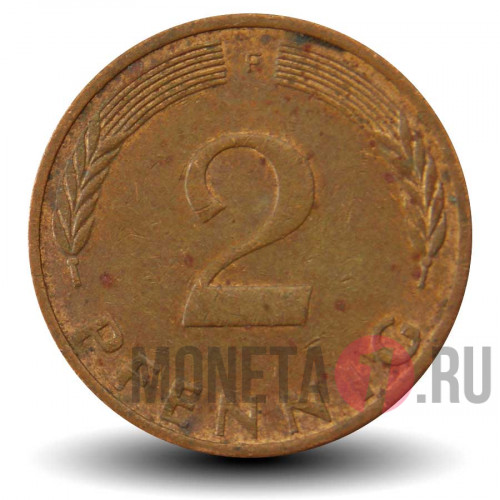 2 пфеннига 1974 года - ФРГ - Дуб - F