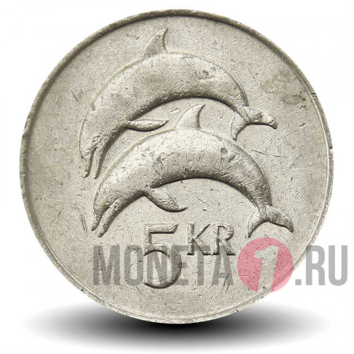 5 крон 1987 года - Исландия - Дельфины