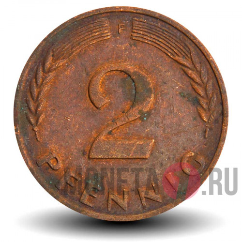 2 пфеннига 1970 года - ФРГ - Дуб - F