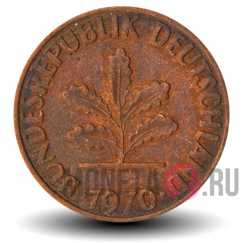 2 пфеннига 1970 года - ФРГ - Дуб - F