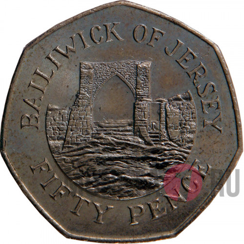 50 pence 1989 год - Замок Гросне - Остров Джерси