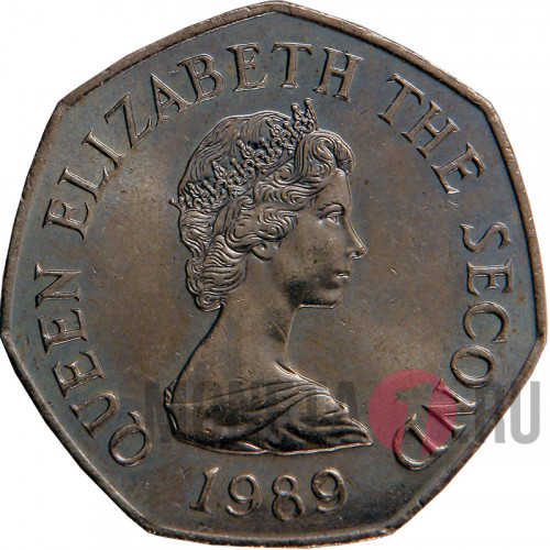 50 pence 1989 год - Замок Гросне - Остров Джерси