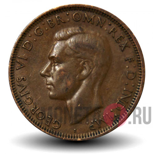 1 пенни 1943 года - Австралия - Кенгуру (точки до и после "PENNY")