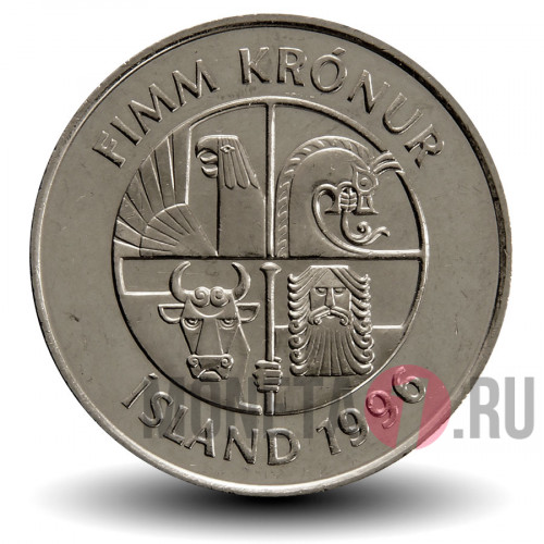 5 крон 1996 года - Исландия - Дельфины