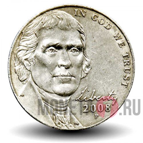5 центов 2008 года - Джефферсон - Усадьба Монтичелло - США - P