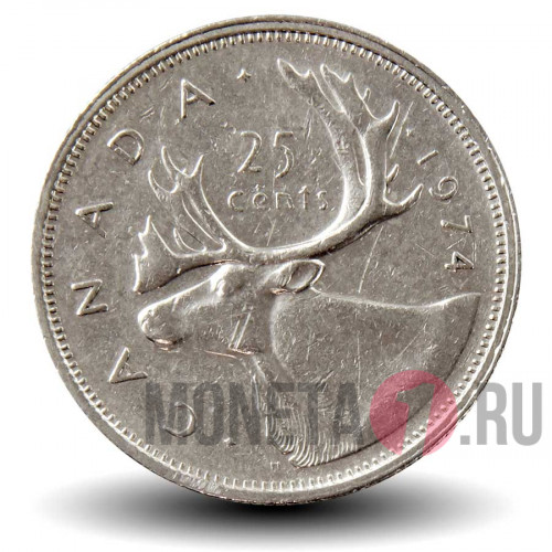 25 центов 1974 года - Канада - Канадский олень