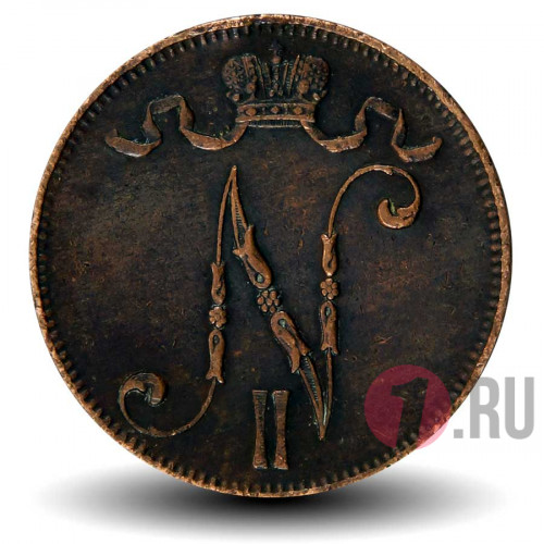 5 пенни 1913 года - Финляндия - Вензель Николая II