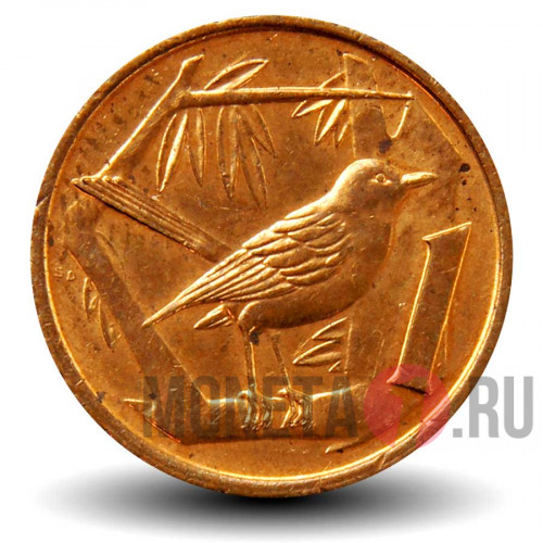 1 цент 1990 года - Каймановы Острова - Дрозд