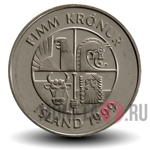 5 крон 1999 года - Исландия - Дельфины