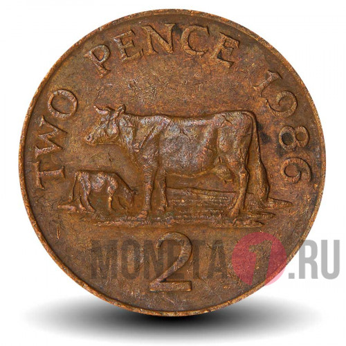 2 пенса 1986 года - Остров Гернси - Коровы