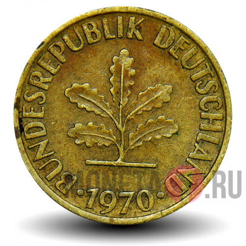 10 пфеннигов 1970 года - ФРГ - Дуб - D