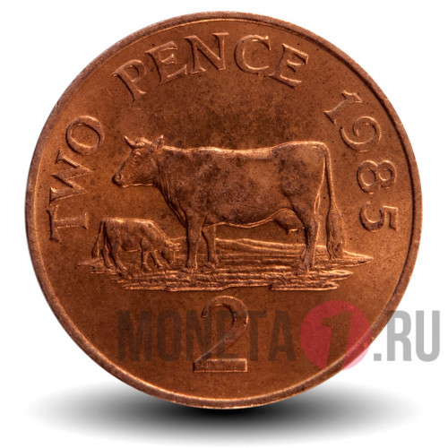 2 пенса 1985 года - Остров Гернси - Коровы