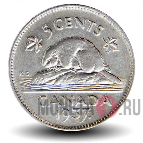 5 центов 1937 года - Канада - Бобр