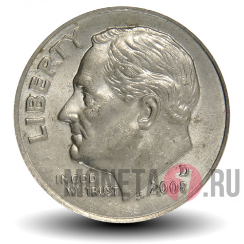 1 дайм 2008 года - США - Рузвельт - D