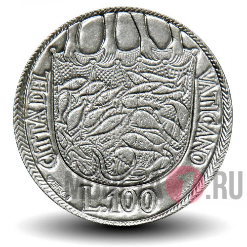 100 лир 1975 года - Ватикан - Сеть с рыбой
