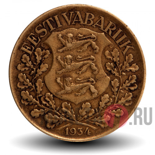 1 крона 1934 года - Довоенная Эстония - Парусник
