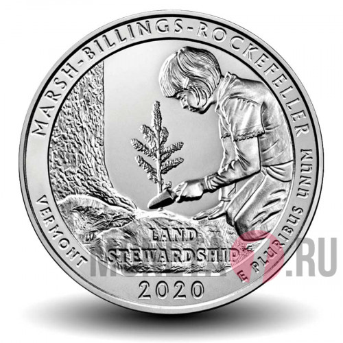25 центов 2020 года - 54-й Национальный исторический парк Марш-Биллингс-Рокфеллер - Вермонт - P