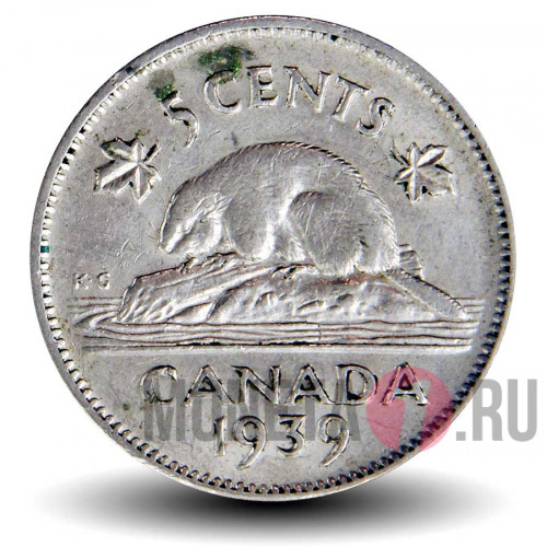5 центов 1939 года - Канада - Бобр