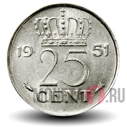 25 центов 1951 года - Нидерланды - Юлиана