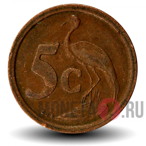5 центов 1992 года - ЮАР - Синий журавль