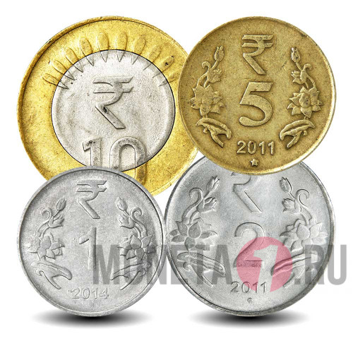 Набор современных разменных монет Индии 2011-2017 гг - 4 монеты