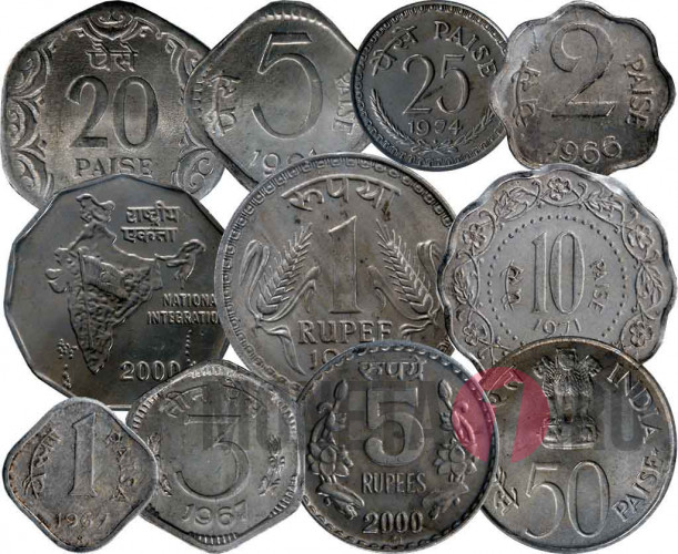 Набор монет Индии 1966 - 2000 гг - 11 монет