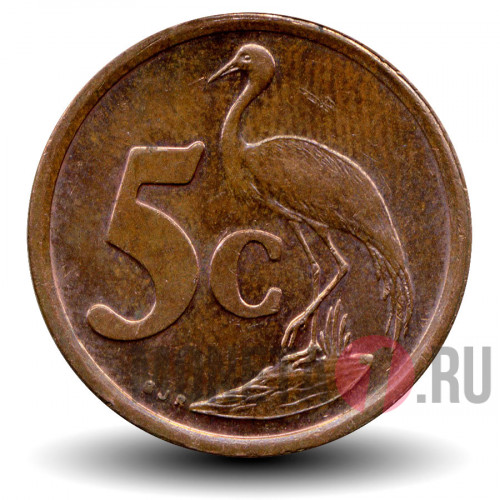 5 центов 1997 года - ЮАР - Синий журавль