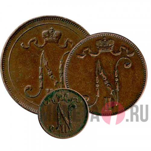 Набор монет царской Финляндии 1909-14 гг. - Император Николай II