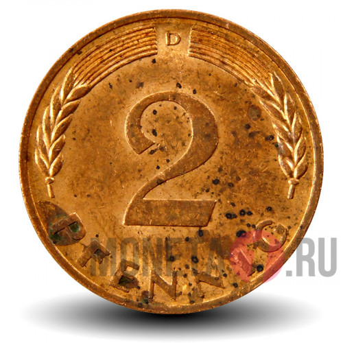 2 пфеннига 1970 года - ФРГ - Дуб - D