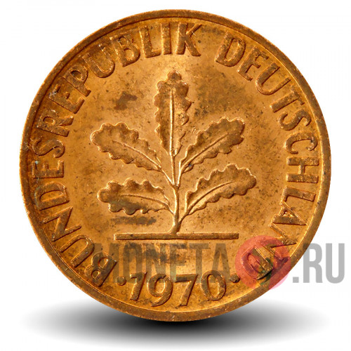 2 пфеннига 1970 года - ФРГ - Дуб - D