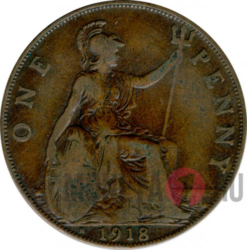 One penny - 1918 года - H - Heaton mint - Великобритания