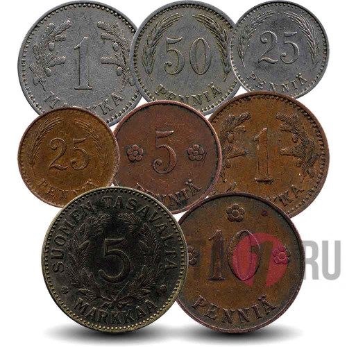 Набор монет Финляндии 1918-1952 гг - 8 монет