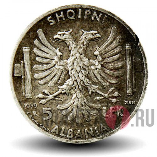 5 lek - 1939 год - R - Албания