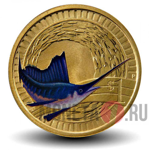 Цветная монета 1 доллар 2012 года - Животные-спортсмены. Быстрейший пловец. Индо-тихоокеанский парусник - Австралия