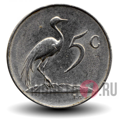 5 центов 1973 года - ЮАР - Синий журавль
