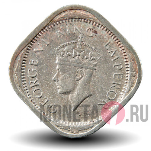 2 анны 1940 года - Британская Индия - George VI (короткие трилистники на короне)