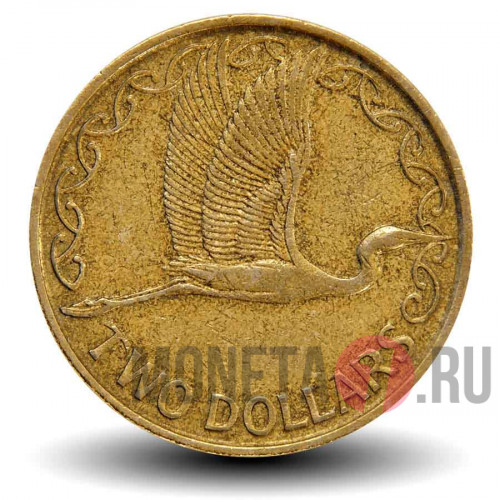 2 доллара 1990 года - Новая Зеландия - Белая цапля