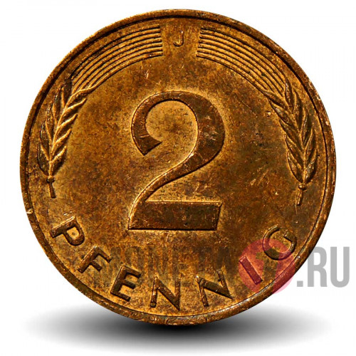 2 пфеннига 1990 года - ФРГ - Дуб - J