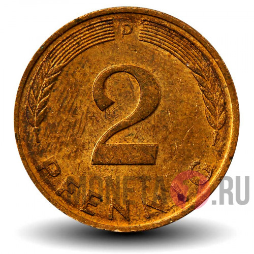 2 пфеннига 1989 года - ФРГ - Дуб - D