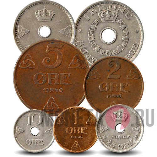 Набор монет Норвегии 1908-1952 гг - Король Хокон VII