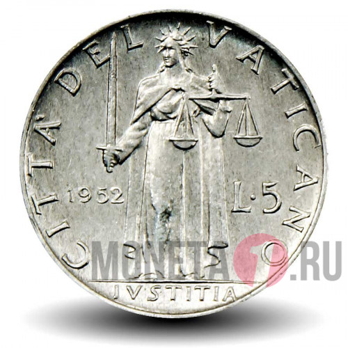 5 лир 1952 года - Ватикан - Павел XIII AN XIV