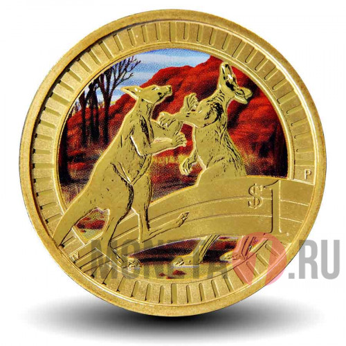 Цветная монета 1 доллар 2012 года - Животные-спортсмены. Боксер. Кенгуру - Австралия - В альбоме