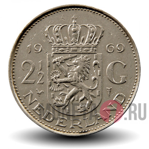 2 1/2 гульдена 1969 года - Нидерланды - Юлиана (петух)