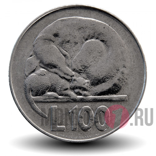 100 лир 1975 года - Кошка и собака - Сан-Марино