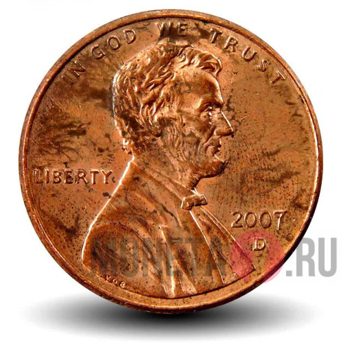 1 цент 2007 года - США - D - В блеске