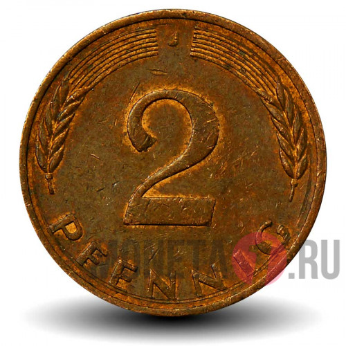 2 пфеннига 1980 года - ФРГ - Дуб - J