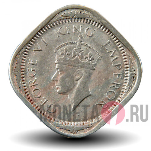 2 анны 1941 года - Британская Индия - George VI (короткие трилистники на короне)